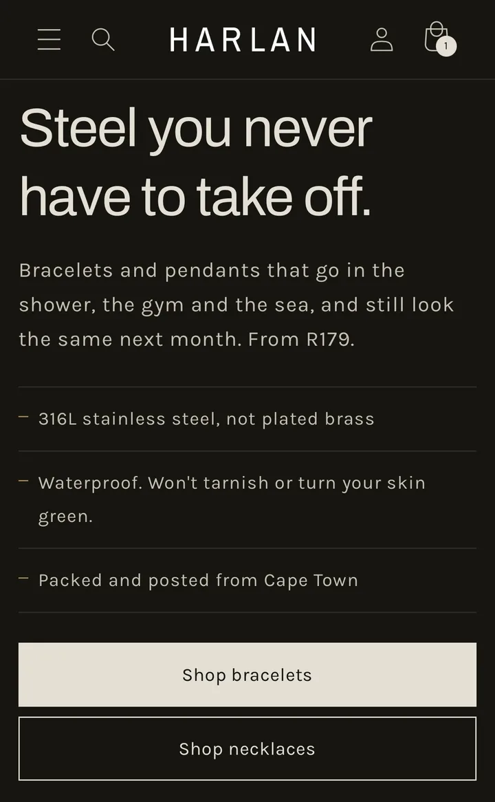 Harlan homepage on a phone